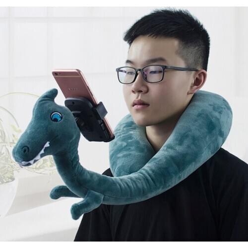 2 In 1 Neck Pillow Phone Holder Stand Multi-user Travel Car Sofa Memory Foam Animal Shape Neck Pillow Lazy Phone Holder