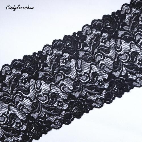 2Yards 17cm Width Black Nylon Elastic Lace Trims For Clothing Accessories Sewing Lace Appliques Stretch French Net Lace Fabrics