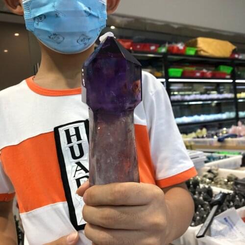 20-21cm Natural amethyst QUARTZ crystal wand point healing