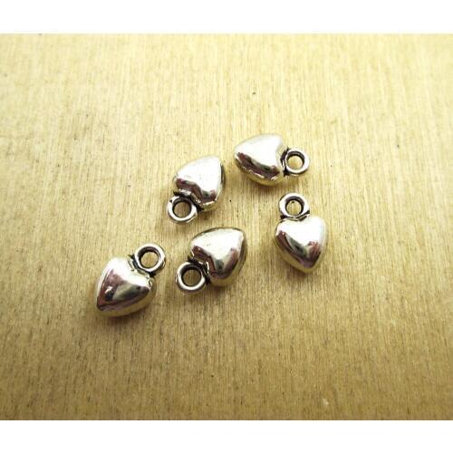 30pcs 7x10mm heart Charms 3D little heart charm pendants DIY necklace/ bracelets charms antique silver tone