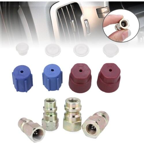 4pcs/set A/C R12 to R134a Lo/Hi Side Retrofit Conversion Adapter Fitting Cap Valve Kit Car Auto Accessories