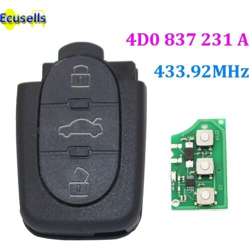 433.92mhz 3 BUTTON REMOTE CONTROL KEY FOB 4D0 837 231 A 433 MHZ WITH ELECTRONICS 4D0837231A FOR AUDI A3 A4 A6 A8 TT old models