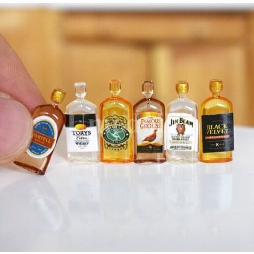 6PCS/SET 1:12 Scale Dollhouse Miniature Wine Whisky OB11 BJD Doll Food Drink Pretend Play Kitchen Accessories Toy