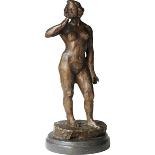Bronze Sculpture European Nude Woman Body Statue Art Natural Marble Base Hot Casting Brass Home Decor