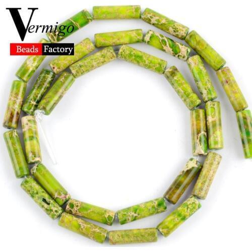Natural Green Sea Sediment Jaspers Column Loose Beads For Jewelry Making 4mm*13mm Spacer Tube Beads DIY Necklace Bracelet 15"