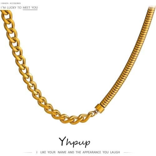 Yhpup 316L Stainless Steel Chain Necklace Trendy Texture Metal 18 K Collar Necklace Jewelry joyería acero inoxidable mujer Gift