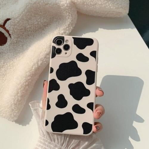 Iphone Case For IPhone 12 11Pro Max Xr Xs 7 8plus Milk Cow Pattern Silica Case TPU Protective Shell Soft Phone Case Back Cover