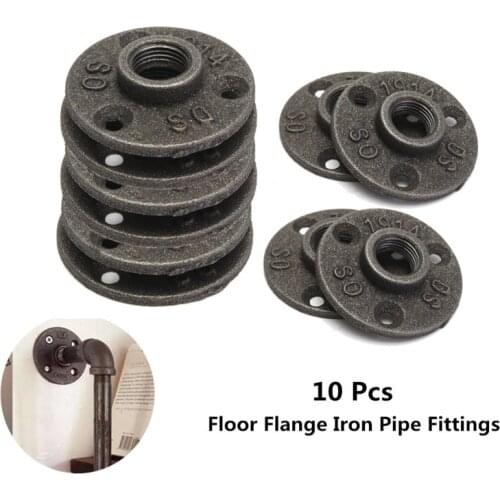 10Pcs 1" 1/2" 3/4" Black Decorative Malleable Iron Floor/Wall Flange Malleable Cast Iron Pipe Fittings BSP Threaded Hole