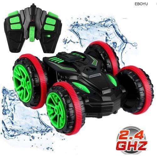 EBOYU RC Stunt Car Remote Control Car Boat 4WD 6CH Off Road Electric Racing Vehicle 360 Spins Flips Land Water Amphibious Tank