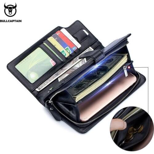 Classic Business Men Long Wallet RFID Blocking Card Holder Phone Pouch Coin Pocket Purse Zipper Hasp Clutch Bag for Male