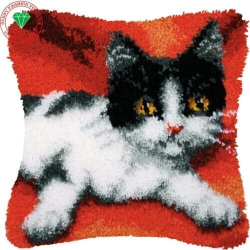 Cat mat Patchwork stitch pillowcase embroidery thread Latch hook rug kits cushion rug home cushion mat hook rug Christmas Gift