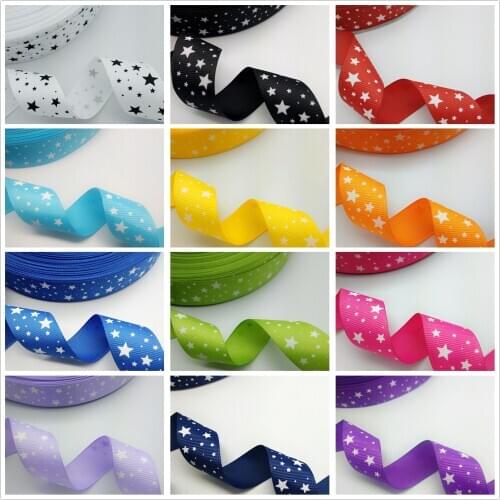 NEW DIY 5 Yards 1" 25MM 38MM Printed Grosgrain Ribbon Pointed Star Multicolor Hair Bow
