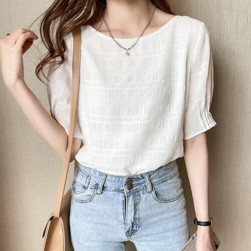 Summer Air Bottoming Shirts Womens BlousesChiffon Shirt Korean Short-Sleeve Top 2021