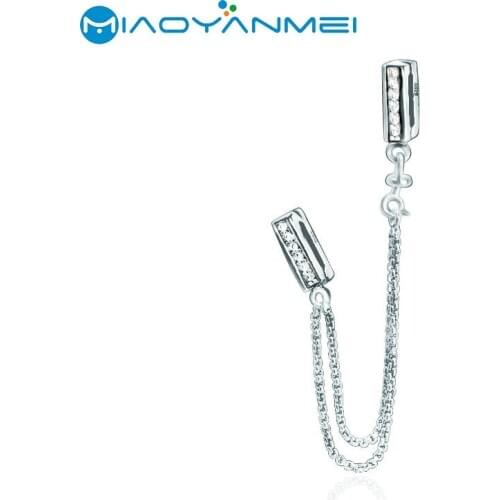Fashion Jewelry 925 Sterling Silver Beads Sparkling Safety Chain Clip Charm Fit Original Pandora Bracelets Women DIY Gift