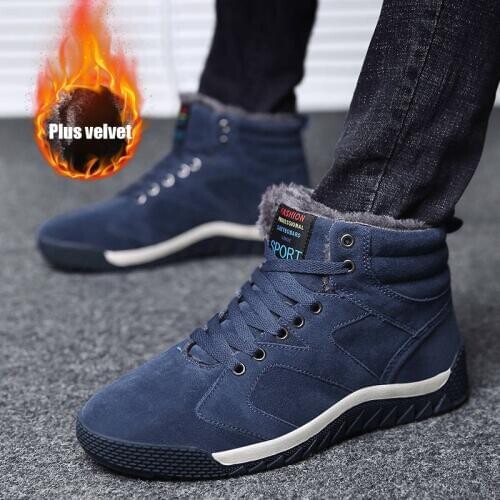 High Top Mens Causal Shoes Winter Large Size 38-47 Cotton Shoes Male With fur Cold-proof Warm Mans Walking Footwear Snow Boots