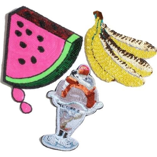 GUGUTREE embroidery Sequins big watermelon patches banana patches badges applique patches for clothing JW-48