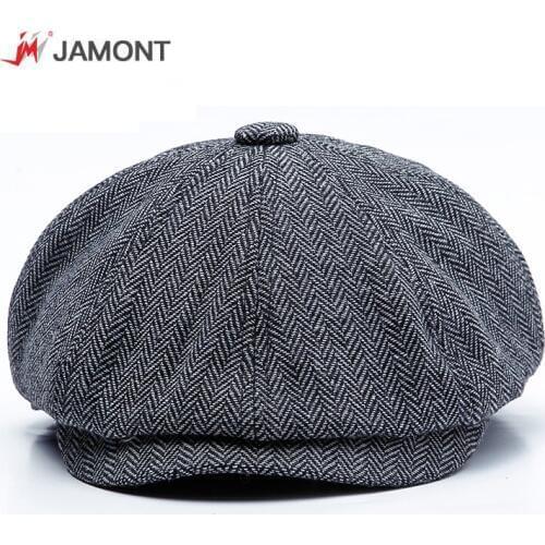 JAMONT Plus Size Peaky Blinders Men Berets Hat Autumn New Vintage Herringbone Octagon Cap Casual Pumpkin Hat Gatsby Flat Beret