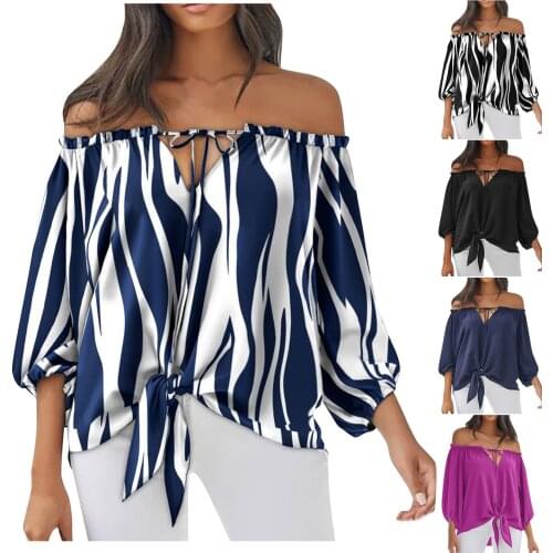 Sexy Off Shoulder Blouse Women Long Sleeve Stripe Blouse For Casual Birthday Party Loose Woman Blouse Tops Tunic