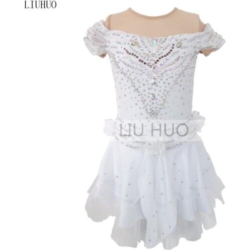 LIUHUO Figure Skating Dress Womens Girls' Teens Ice Ballet Performance Gymnastics Competition Leotard Roller Kids Dance White
