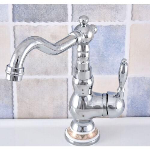 Polished Chrome Brass Bathroom Kitchen Basin Sink Faucet Mixer Tap Swivel Spout Single Ceramic Base One Hole Deck Mounted msf677