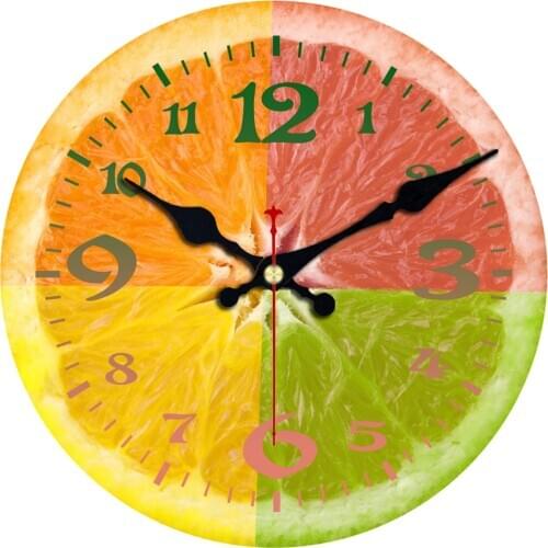 Custom Creative Strawberry Lemon Apple Fruit Round Wooden Wall Clock Silent Life Kitchen Home Decor Watches Large Art Wall Clock