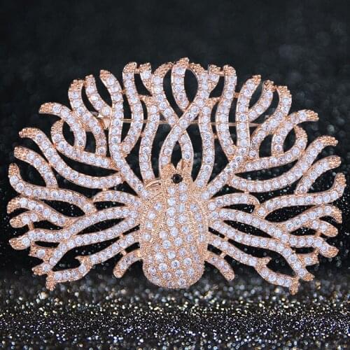 FARLENA Jewelry Luxury Micro Pave Zircon Peacock Brooch Pins for Women Wedding Accessory Fashion CZ Crystal Brooch