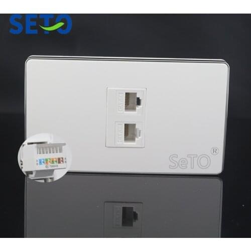 SeTo 120 Type Double Ports RJ45 Cat5e Network Lan Panel Wall Plate Socket Keystone Faceplate