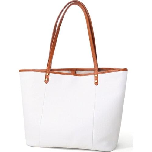 Women Tote Bag Female White Color Fashion Luxury Bags Casual Shoulder Handbag Lady Cowhide Genuine Leather Shoulder Shopping Bag
