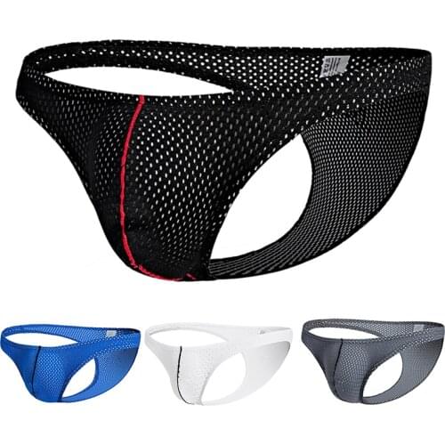 New Hollow Sexy Brief Men Breathable Underwear Mens U Convex Briefs Slik Cuecas Masculina Homme Man Elastic Low-Waist Underpants