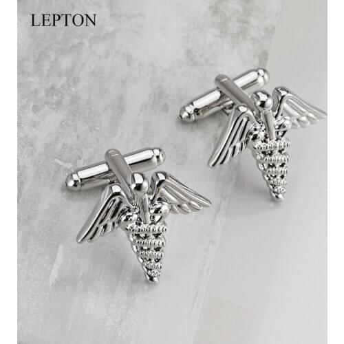 Lepton Caduceus Medical Cufflinks For Men Male Medical Student MD Physician High quality Silver color Doctor Cufflink Best Gift