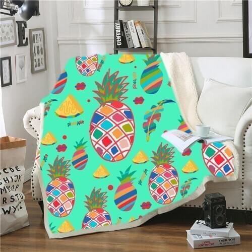 Green Background Color Pineapple Blanket 3D Plus Pile Warm Wool Blanket Bedroom Nap Office Blanket Home Decor Blanket