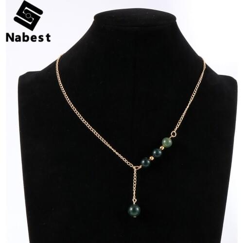 Fashion Women Natural Stone Beads Charm Pendant Necklace Crystal Turquoises Obsidian Adjustabal Alloy Neck Chain Female Jewelry