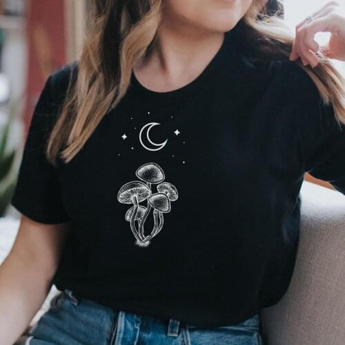 Celestial Magic Mushroom T-shirt Aesthetic Botanical Plant Gardening Tshirt Vintage Women Graphic Vegan Top Tee Shirt