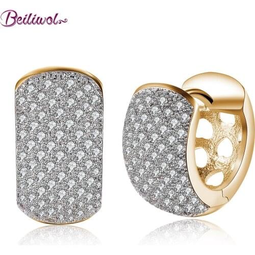 Beiliwol Small Hoop Earrings for Women Circle Cute Champagne Gold Color Pave Setting AAA Zircon Stone Wedding Jewelry 2020 Gift
