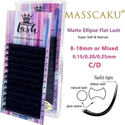 Flat Ellipse Eyelashes Extensions split tips soft and light false eyelashes thickness 0.15 0.20 0.25 mm C D glossy black