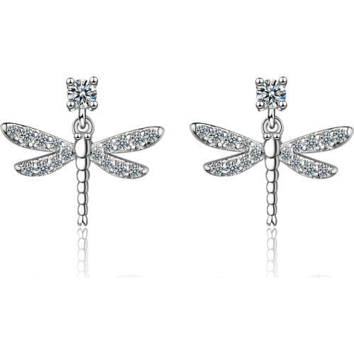 New Fashion Jewelry Simple Lovely 925 Sterling Silver Mosaic Zircon Dragonfly Earrings For Women brincos oorbellen
