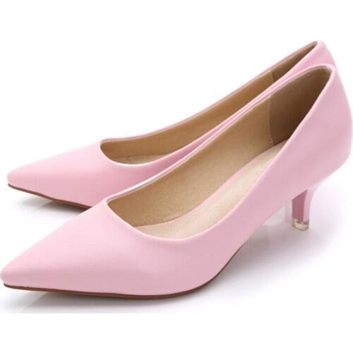 New Women Med High Heels Ladies Pointed Toe Heeled Shoes Soft Leather Fashion Pumps For Woman Office Shoes Pink Red 2021
