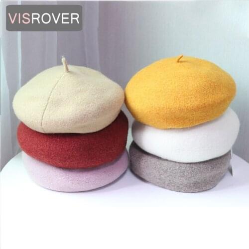 VISROVER winter woman wool beret female knitted wool solid color cap autumn winter hat top quality Women Boina wholesales