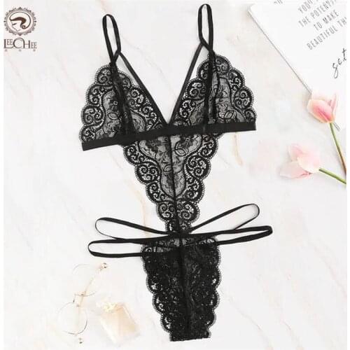 Leechee New Bodysuit Female V-Neck Backless Lace Bodysuit Sexy Woman Erotic Lingerie European Clothes Sexy Lingerie For Girls