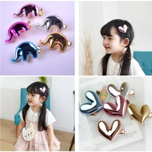 10pcs/lot New Cute Glossy Heart Shape Hairpins Solid PU Leather Elephant Barrettes Princess Headwear Fashion Hair Accessories