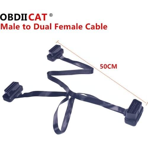 10PCS Flat+Thin 16Pin 1 to 2 Extend cable Male To Dual Female 16 Pin 8 Pin Y Splitter Elbow OBD2 Extension Connector Cable