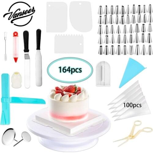 164pcs Cake Decorating Tools Set Turntable Pastry Bag Nozzles Spatula Confectionery Kitchen Supplies Confectionery Equipment