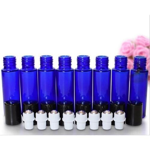 High quality 360/lot 10ml Blue glass roll on bottle Perfume roll-on bottle with plastic lids essential oil use