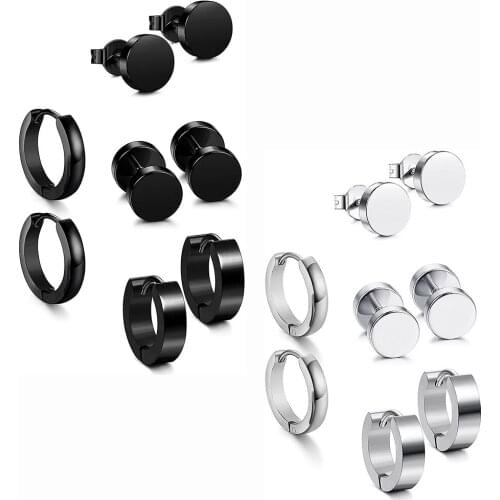 4 Pairs Stainless Steel Punk Earrings Set for Men Studs Rings Earrings Hoops Tragus Cartilage Men Body Piercing Jewelry Gift