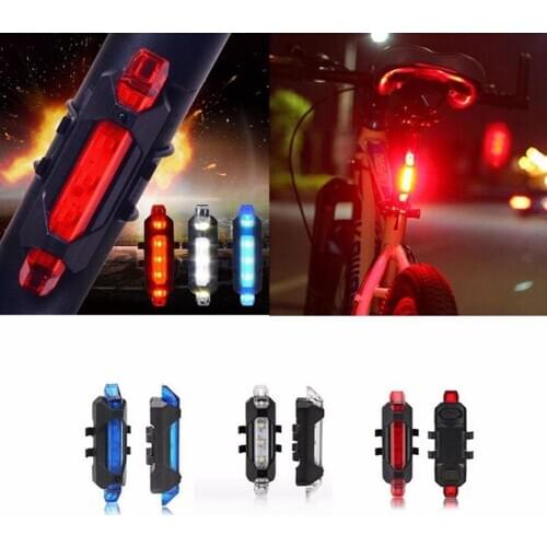 5 LED Rechargeable Bike Bicycle Cycling Tail Rear USB Safety Warning Light Lamp