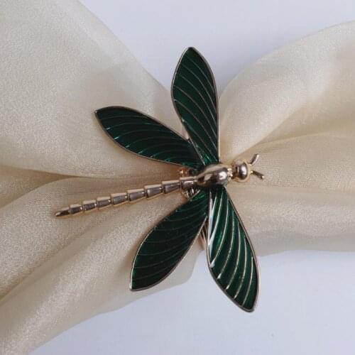 6PCS Green Dragonfly Napkin Ring Drip Oil Insect Napkin Holder Napkin Buckle Towel Serviette Wedding Dinner Party Table Decor