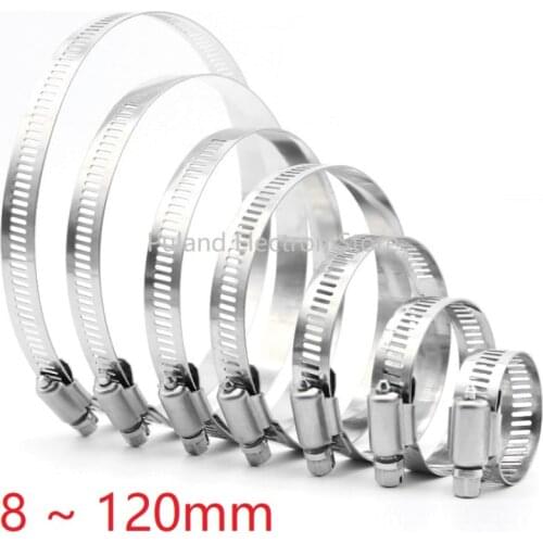 8mm ~ 120mm Stainless Steel Drive Hose Clamp Adjustable Tri Gear Worm Fuel Tube Line Water Pipe Fastener Fixed Clip Spring Hoops
