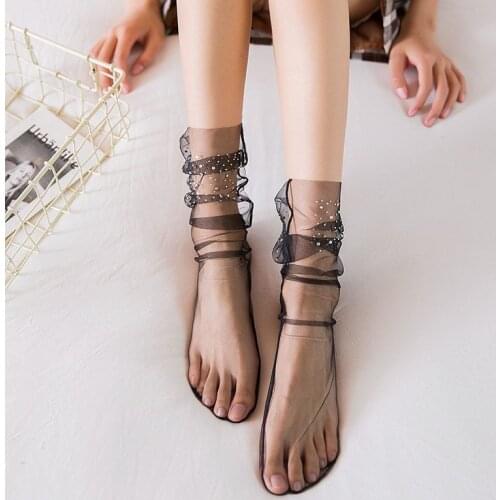 Shining rhinestone sock Heap Heap Lace Transparent Glass Silk Socks Creative Harajuku Sexy Yet Yarn Socks Women Thin Calcetines