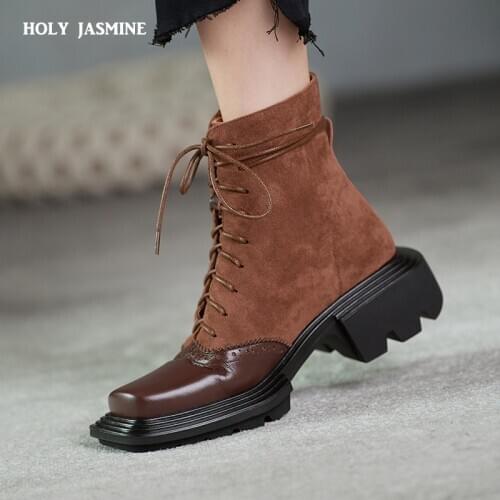Female Martin Boots 2020 Spring New Genuine Leather Women Shoes Suede Women Booties British Lace Retro Trend Women Naked Boots
