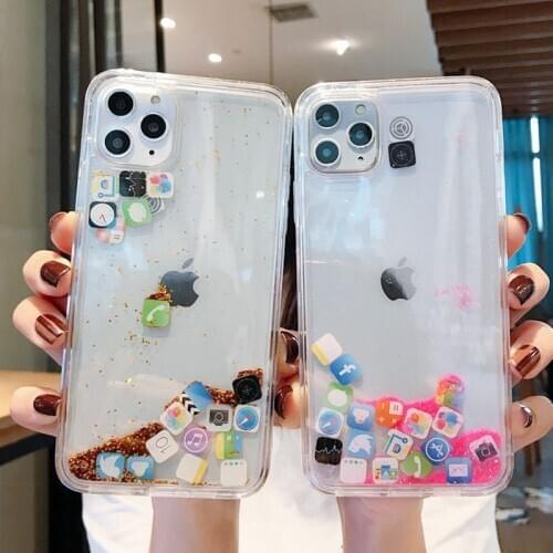 Liquid cover for iphone dynamic sand protective case for iphone 12 pro max 6 6s 7 8 plus x xr xs 11 pro max cute app icon cover